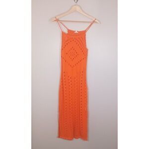 Aerie Midi Dress Pullover Sleeveless Orange Crochet Boho Beach Cotton Size S/M